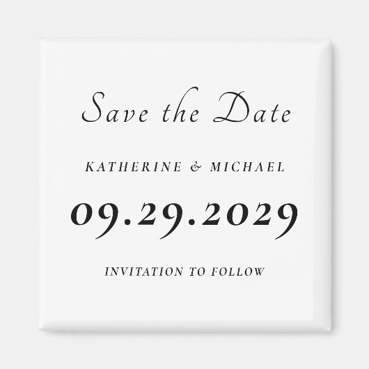 Elegant Minimal White Wedding Save The Date Magnet (Vorne)