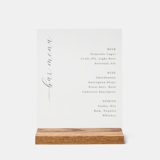 Elegant Minimalist Bar Menu Acrylschild (Vorderseite)