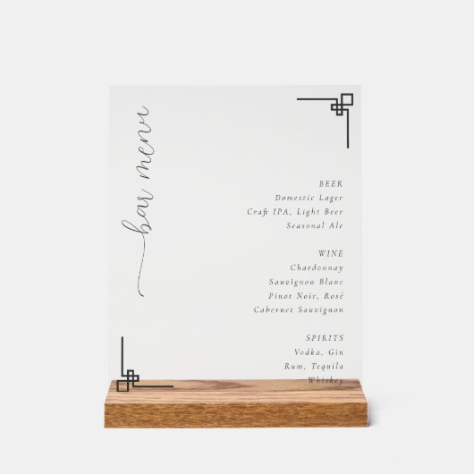 Elegant Minimalist Bar Menu Acrylschild (Vorderseite)