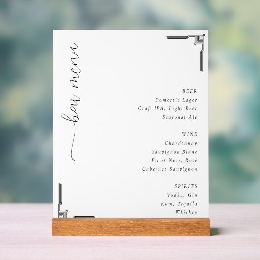 Elegant Minimalist Bar Menu Acrylschild (Neutral)