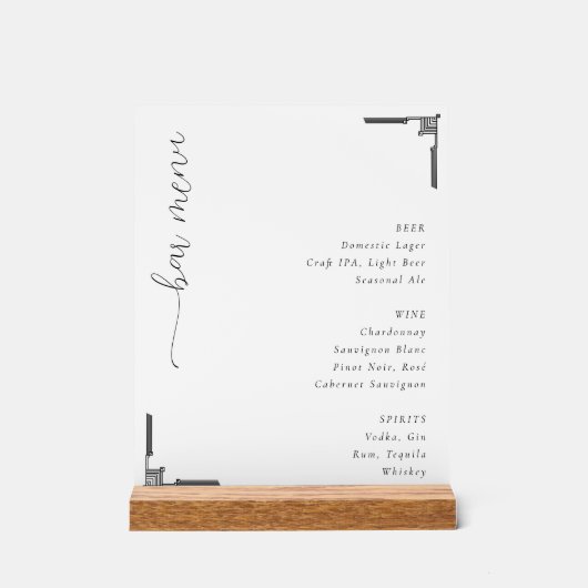 Elegant Minimalist Bar Menu Acrylschild (Vorderseite)