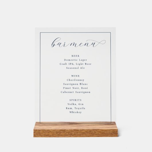 Elegant Minimalist Bar Menu Acrylschild (Vorderseite)