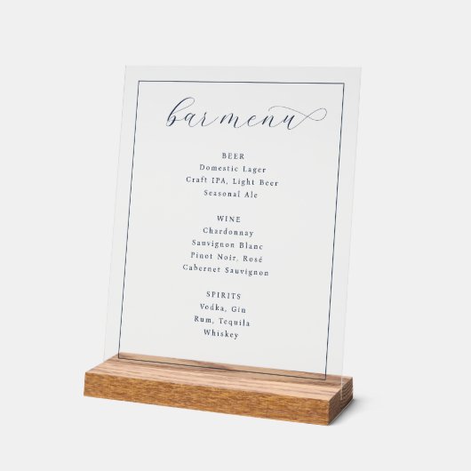 Elegant Minimalist Bar Menu Acrylschild (Winkel)