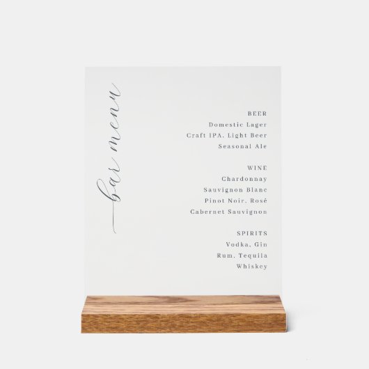 Elegant Minimalist Bar Menu Sign Acrylschild (Vorderseite)