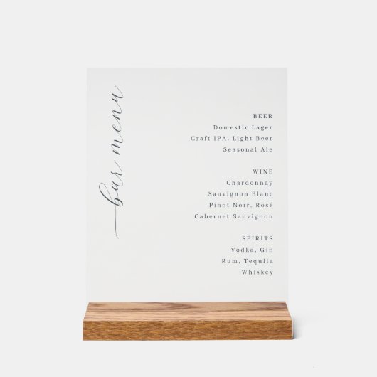 Elegant Minimalist Bar Menu Sign Acrylschild (Vorderseite)