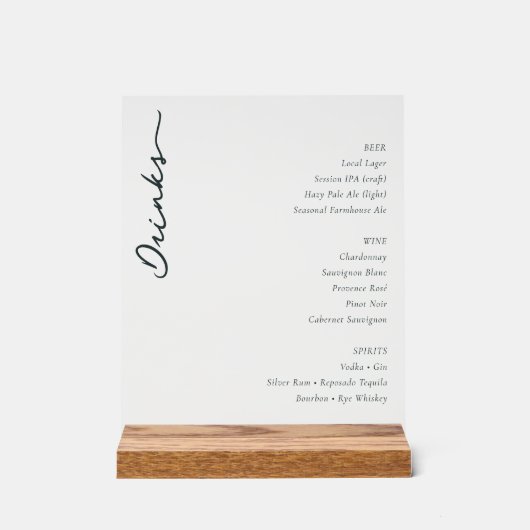 Elegant Minimalist Beverage Menu Acrylschild (Vorderseite)