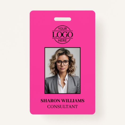 Elegant Minimalist Bight Pink Employee Photo ID Ausweis (Vorderseite)
