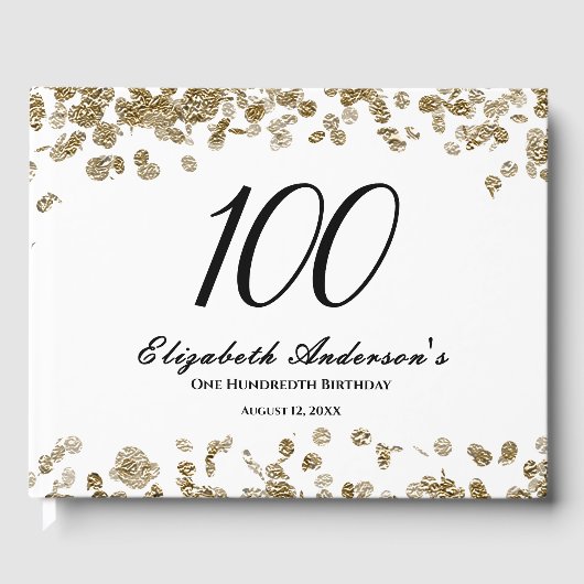 Elegant Minimalist Black and Gold 100th Birthday Gästebuch (Vorderseite)