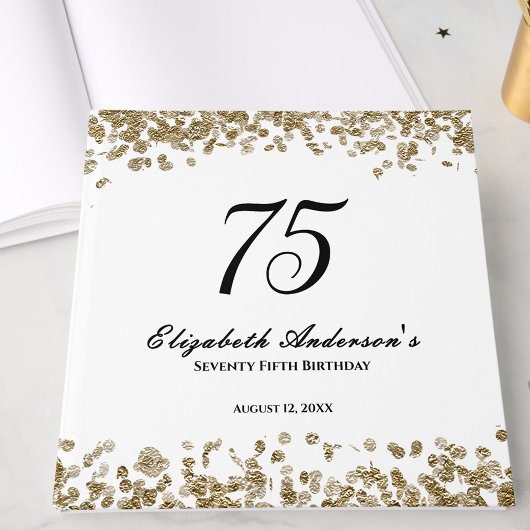 Elegant Minimalist Black and Gold 75th Birthday Gästebuch