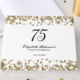 Elegant Minimalist Black and Gold 75th Birthday Gästebuch