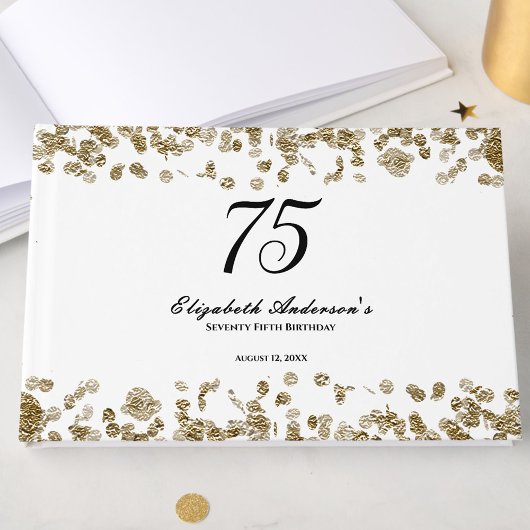 Elegant Minimalist Black and Gold 75th Birthday Gästebuch