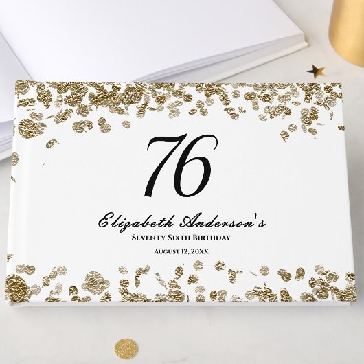 Elegant Minimalist Black and Gold 76th Birthday Gästebuch