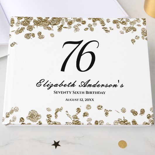 Elegant Minimalist Black and Gold 76th Birthday Gästebuch