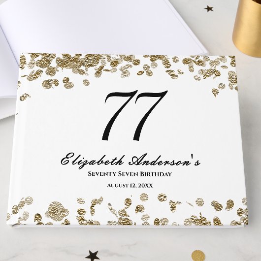 Elegant Minimalist Black and Gold 77th Birthday Gästebuch