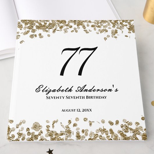 Elegant Minimalist Black and Gold 77th Birthday Gästebuch