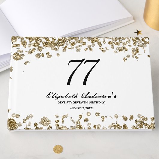Elegant Minimalist Black and Gold 77th Birthday Gästebuch