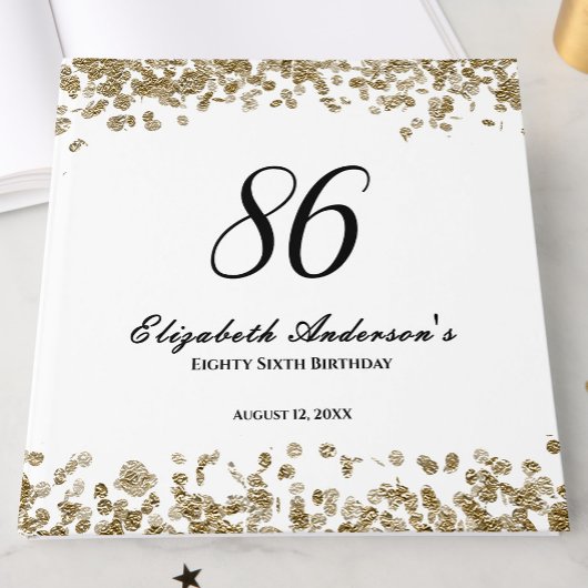Elegant Minimalist Black and Gold 86th Birthday Gästebuch