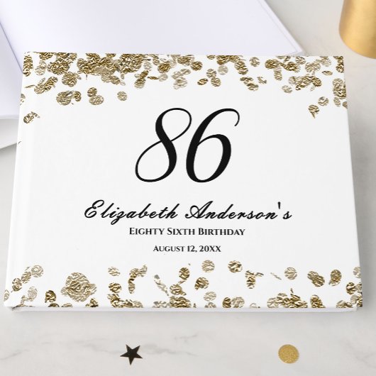 Elegant Minimalist Black and Gold 86th Birthday Gästebuch