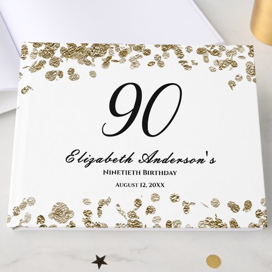 Elegant Minimalist Black and Gold 90th Birthday Gästebuch