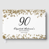 Elegant Minimalist Black and Gold 90th Birthday Gästebuch (Vorderseite)