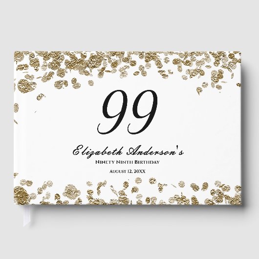 Elegant Minimalist Black and Gold 99th Birthday Gästebuch (Vorderseite)