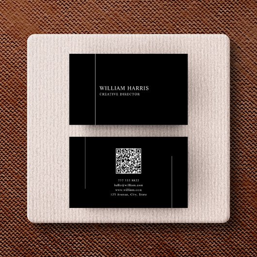 Elegant Minimalist Black and White QR Code Visitenkarte