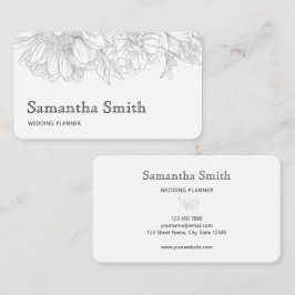 Elegant Minimalist Black Floral Line on White Visitenkarte