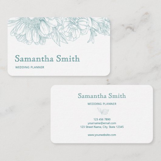 Elegant Minimalist Black Floral Line on White  Visitenkarte (Vorne/Hinten)