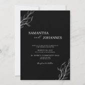 Elegant Minimalist Black Rustic Floral QR Wedding Einladung (Vorderseite)