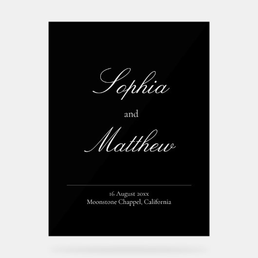 Elegant Minimalist Black Wedding Welcome Acrylschild (Vorderseite)
