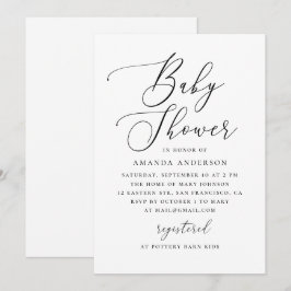 Elegant Minimalist Black & White Baby Shower Einladung