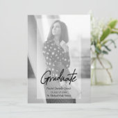 Elegant Minimalist Black & White Photo Graduation Einladung (Stehend Vorderseite)