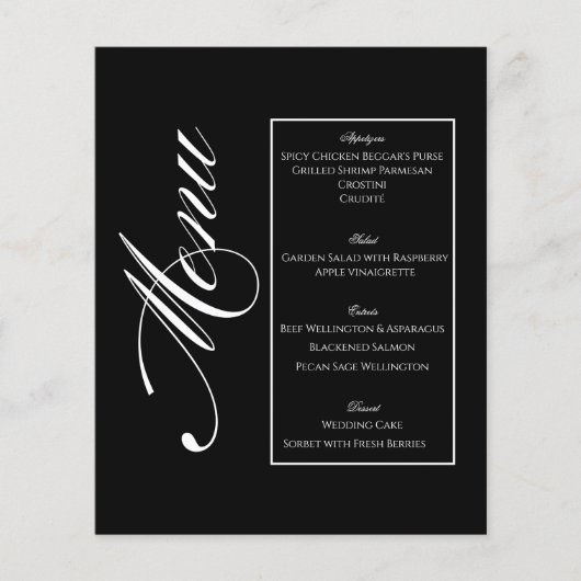 Elegant Minimalist Black & White Wedding Menu Flyer (Vorne)