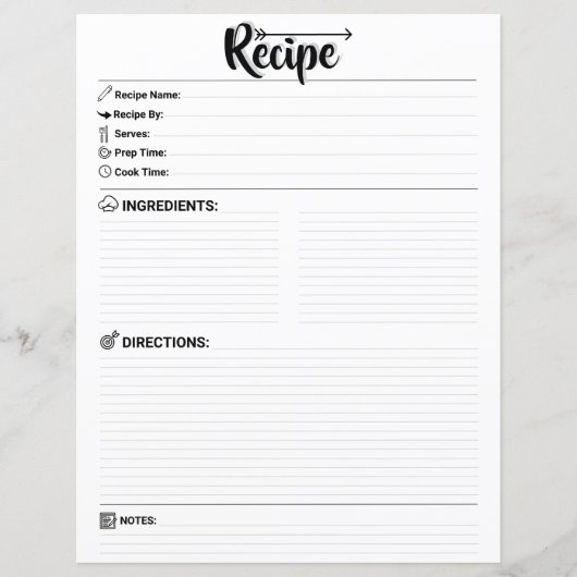 Elegant Minimalist Blank Recipe Page / Paper Sheet (Vorderseite)