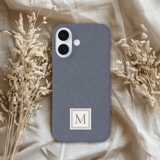Elegant Minimalist Blue Gray Faux Linen Monogram Case-Mate iPhone Hülle