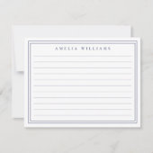 Elegant Minimalist Blue Monogram Ruled Mitteilungskarte (Vorderseite)