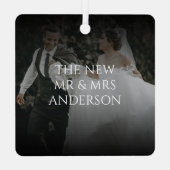 Elegant Minimalist Bold Merry and Married Photo Ornament Aus Metall (Rückseite)