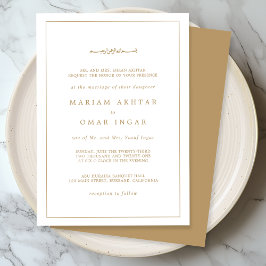 Elegant Minimalist Border Gold Muslim Wedding Einladung
