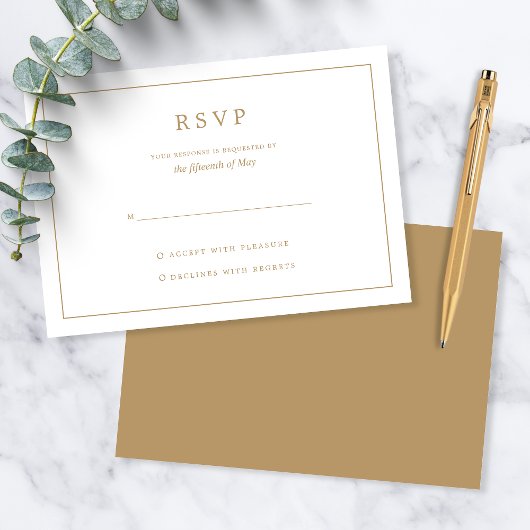 Elegant Minimalist Border Gold Wedding RSVP Karte