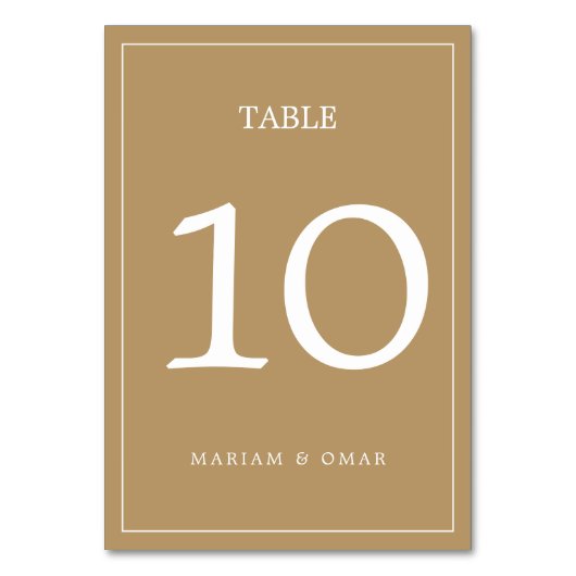 Elegant Minimalist Border Gold Wedding Tischnummer (Vorderseite)