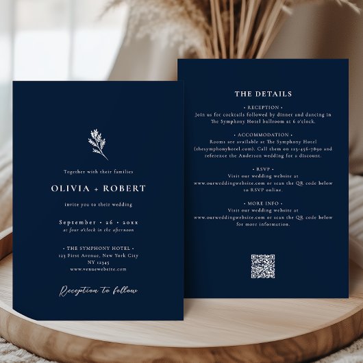 Elegant Minimalist Botanical All-In-One Wedding Einladung