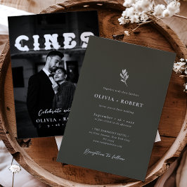Elegant Minimalist Botanical Photo Wedding Einladung