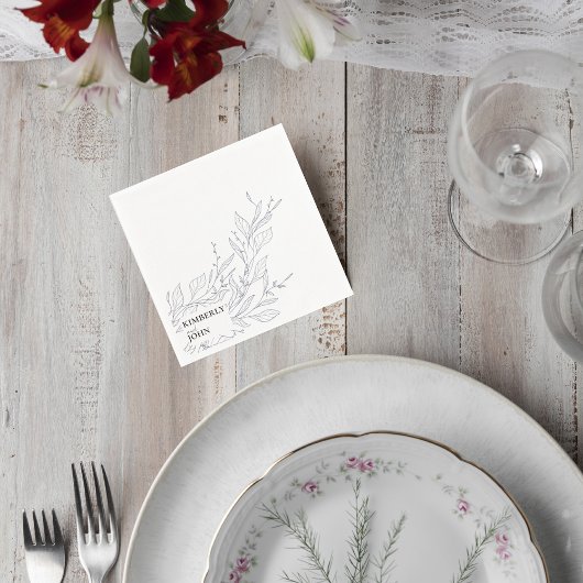 Elegant Minimalist Botanical Wedding Napkin Serviette