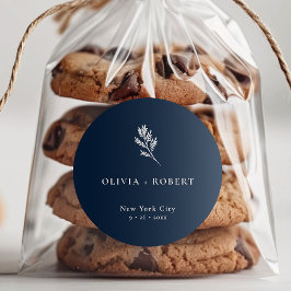 Elegant Minimalist Botanical Wedding Runder Aufkleber