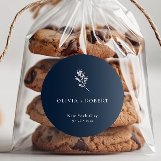 Elegant Minimalist Botanical Wedding Runder Aufkleber