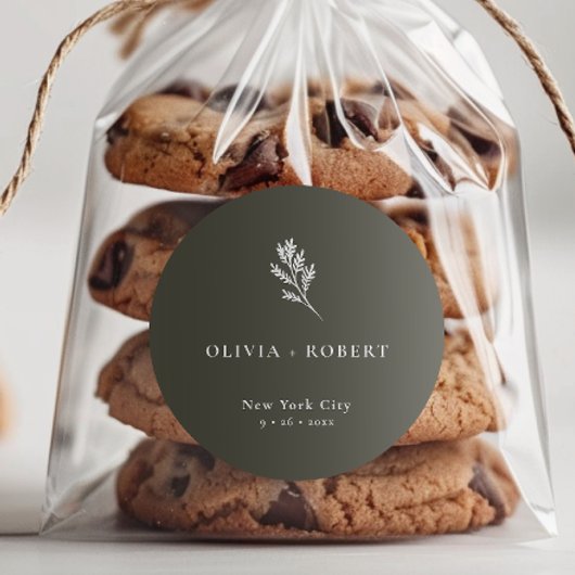 Elegant Minimalist Botanical Wedding Runder Aufkleber