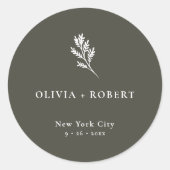 Elegant Minimalist Botanical Wedding Runder Aufkleber (Vorderseite)