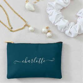 Elegant Minimalist Bridesmaid Name | Deep Teal Zubehörtasche