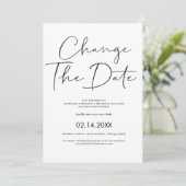 Elegant Minimalist Calligraphy Change The Date Einladung (Stehend Vorderseite)