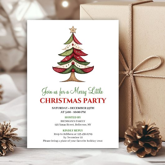 Elegant minimalist Christmas tree festive invite Einladung